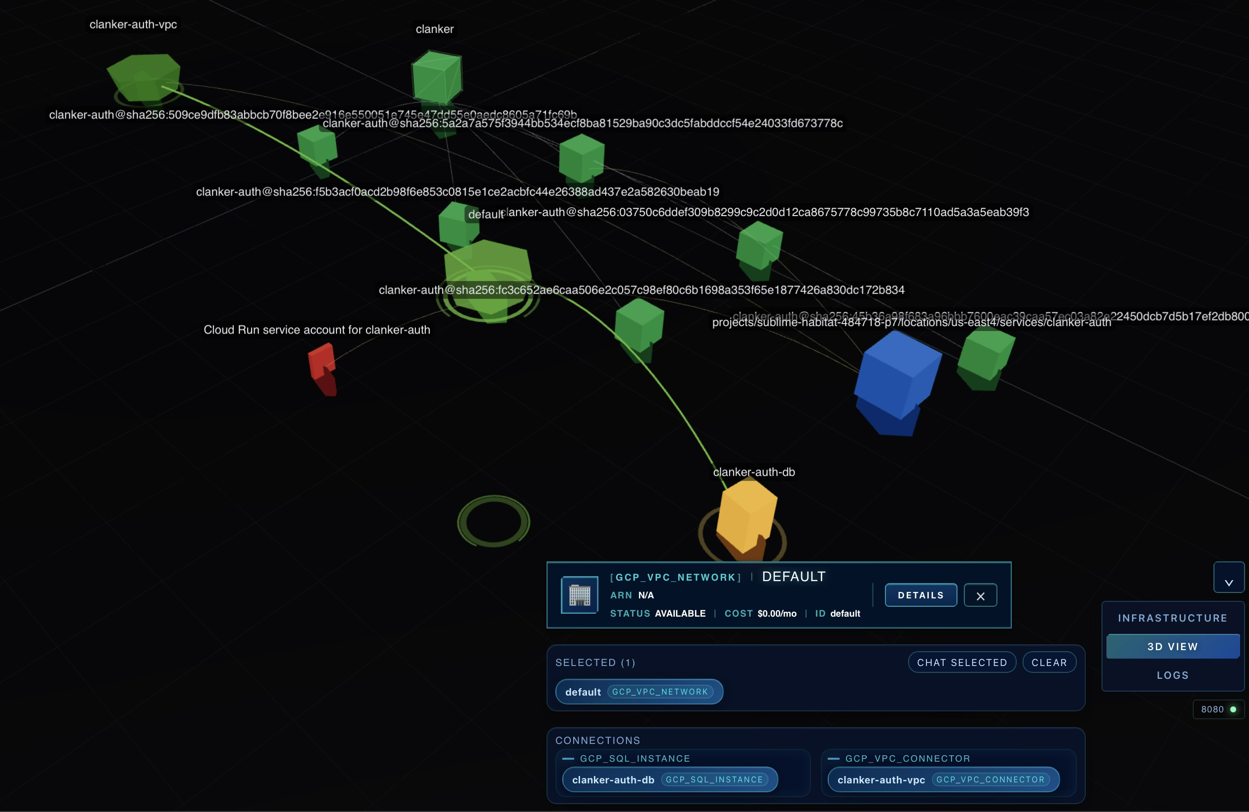 3D infrastructure topology in Clanker Cloud