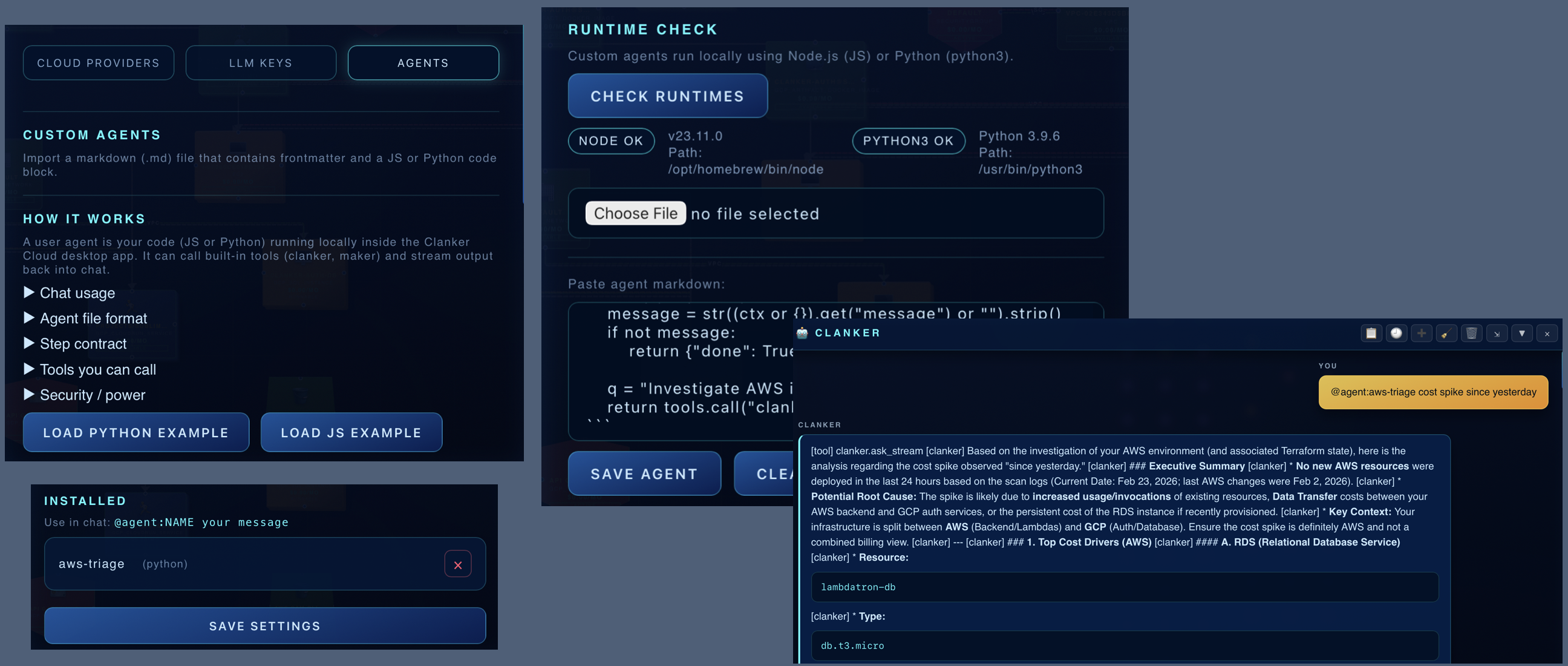 Bring your own agent screen in Clanker Cloud